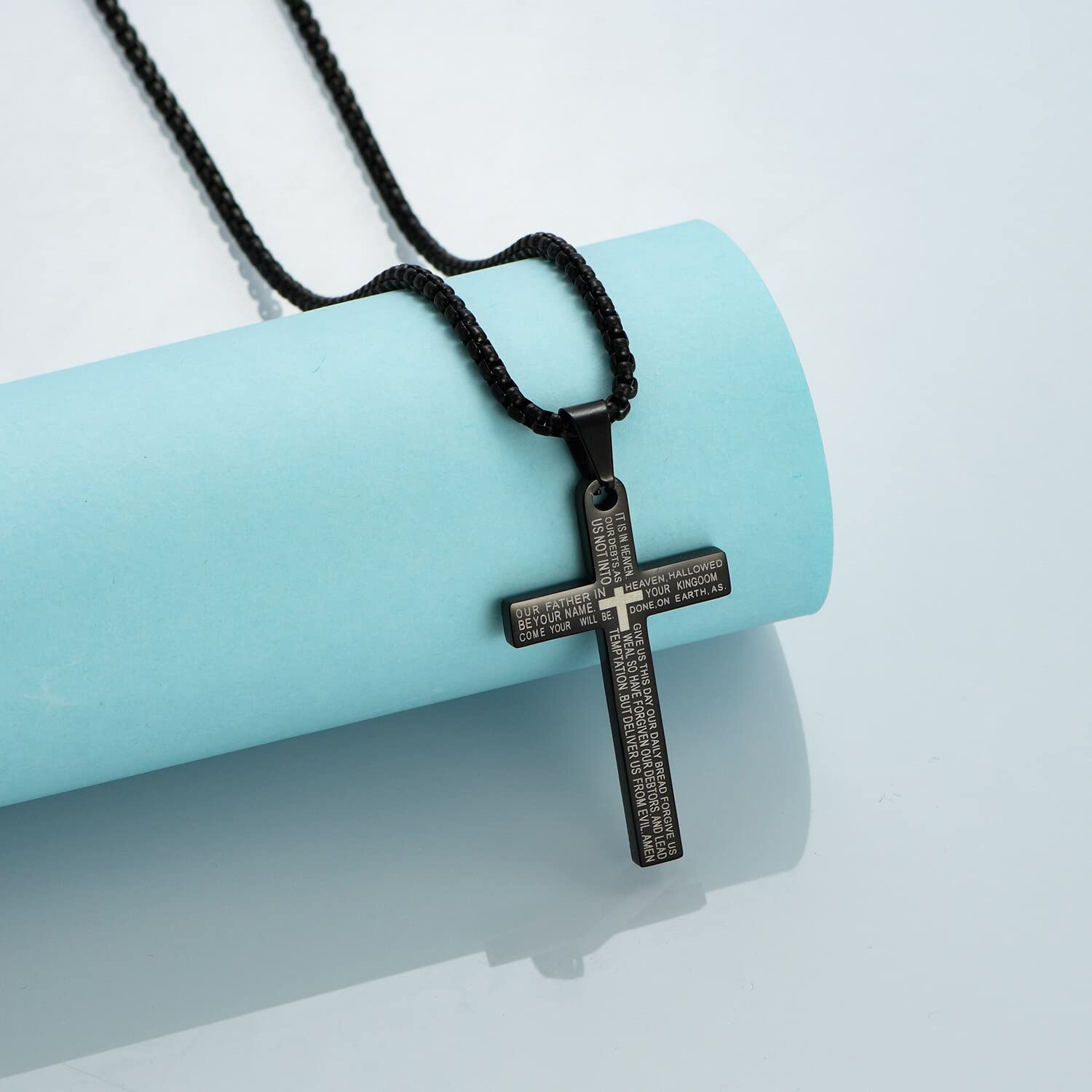Stainless Steel Lord's Prayer Cross Necklace Chain Pendant